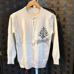 *SALE* POL cardigan sweater cream and black “Gunst” and Fleur-de-lis